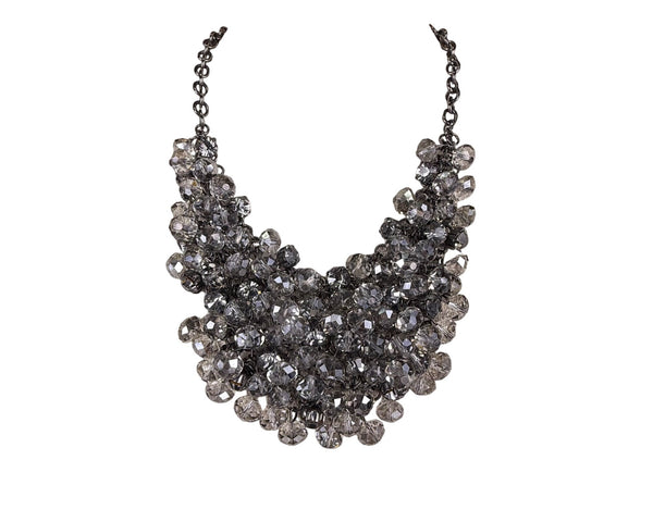 Statement Choker Necklace Women Black Chain Crystal Bead Dramatic Cluster Adjustable