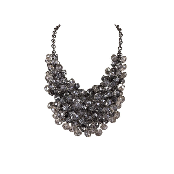 Statement Choker Necklace Women Black Chain Crystal Bead Dramatic Cluster Adjustable