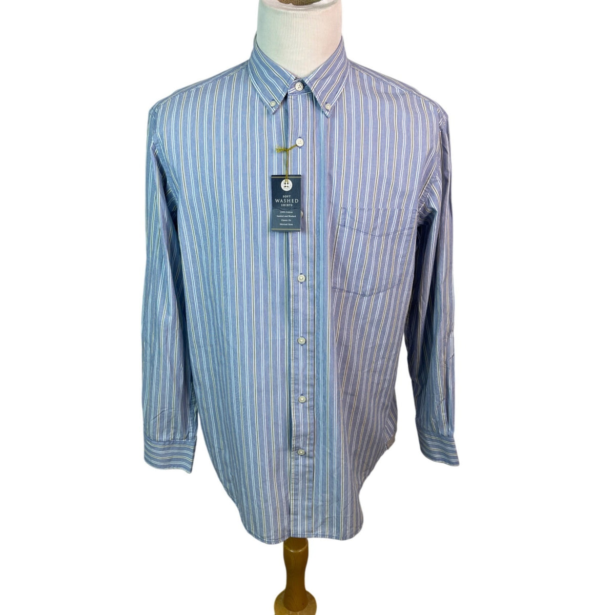 Club Room Mens Blue Striped Soft Washed Cotton Shirt Classic Fit Size L - New