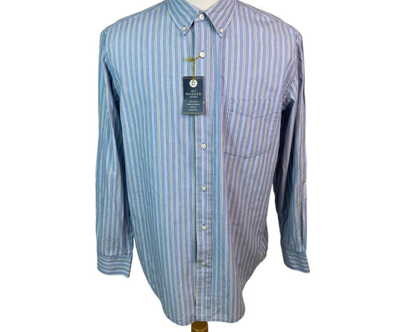 Club Room Mens Blue Striped Soft Washed Cotton Shirt Classic Fit Size L - New