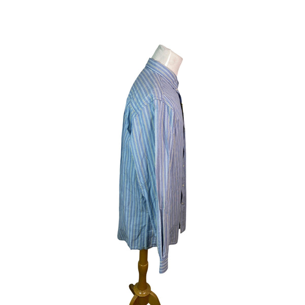 Club Room Mens Blue Striped Soft Washed Cotton Shirt Classic Fit Size L - New
