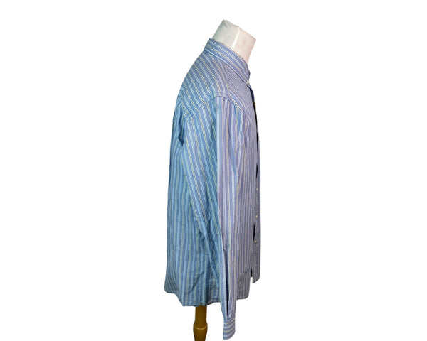 Club Room Mens Blue Striped Soft Washed Cotton Shirt Classic Fit Size L - New
