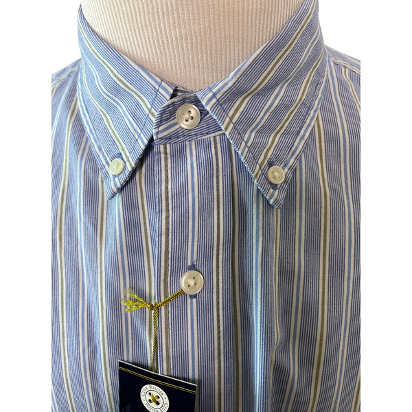Club Room Mens Blue Striped Soft Washed Cotton Shirt Classic Fit Size L - New