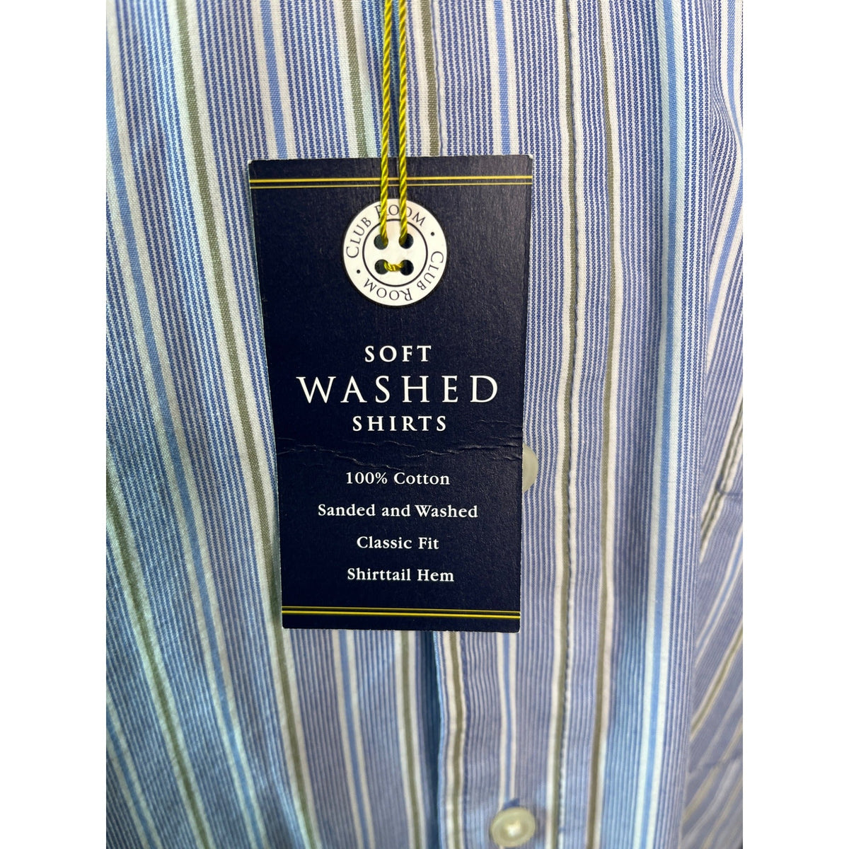 Club Room Mens Blue Striped Soft Washed Cotton Shirt Classic Fit Size L - New
