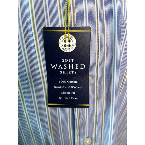 Club Room Mens Blue Striped Soft Washed Cotton Shirt Classic Fit Size L - New
