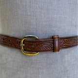 Cry Baby Ranch Embossed Leather Belt With Floral Design & Brass Buckle