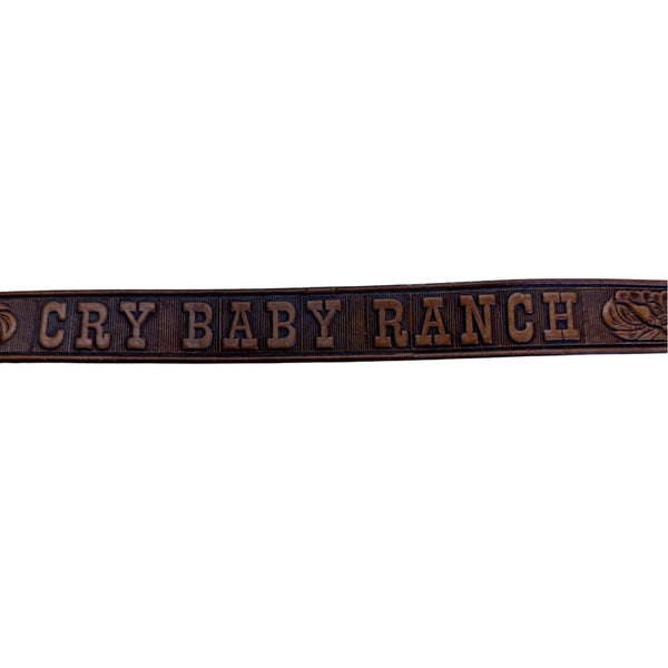 Cry Baby Ranch Embossed Leather Belt With Floral Design & Brass Buckle