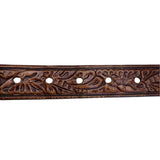 Cry Baby Ranch Embossed Leather Belt With Floral Design & Brass Buckle