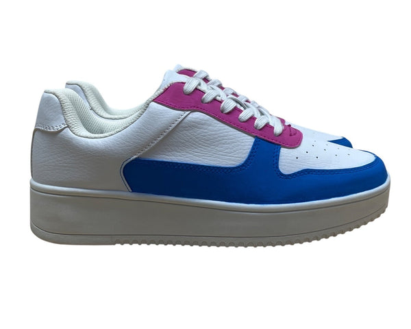Time & Tru Women’s White Blue & Pink Custom Memory Foam Platform Sneakers Size 9