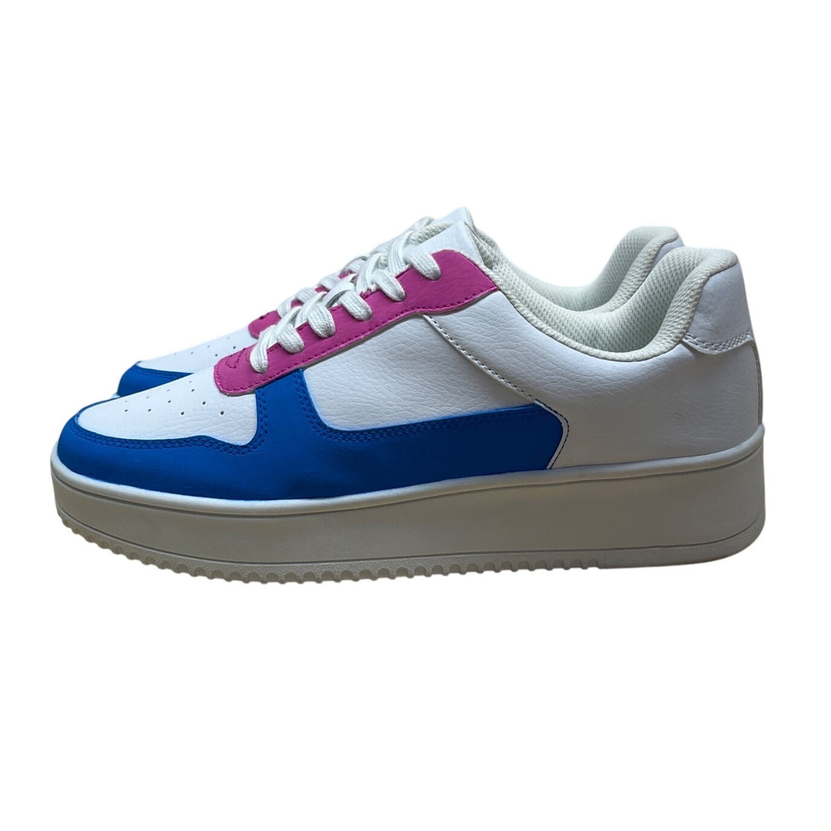 Time & Tru Women’s White Blue & Pink Custom Memory Foam Platform Sneakers Size 9