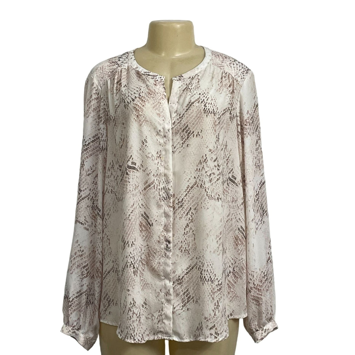 Cynthia Rowley Womens Snake Print Blouse XL Long Sleeve Button-Down Polyester Beige & Brown New