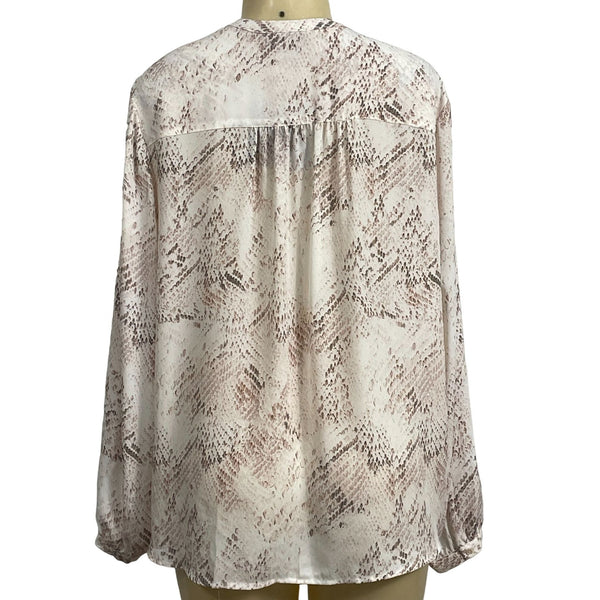 Cynthia Rowley Womens Snake Print Blouse XL Long Sleeve Button-Down Polyester Beige & Brown New
