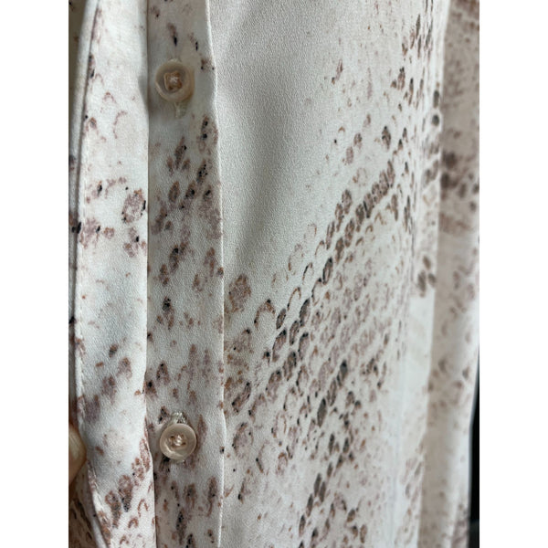 Cynthia Rowley Womens Snake Print Blouse XL Long Sleeve Button-Down Polyester Beige & Brown New