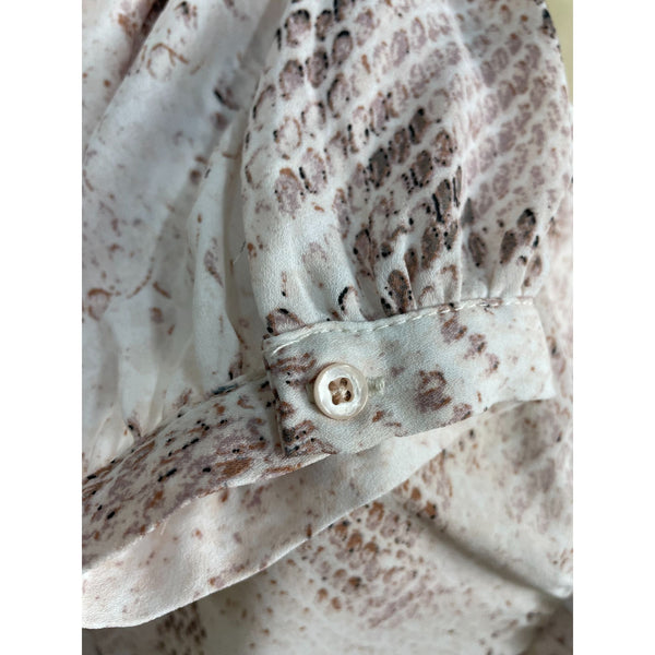 Cynthia Rowley Womens Snake Print Blouse XL Long Sleeve Button-Down Polyester Beige & Brown New