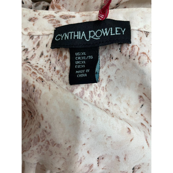 Cynthia Rowley Womens Snake Print Blouse XL Long Sleeve Button-Down Polyester Beige & Brown New