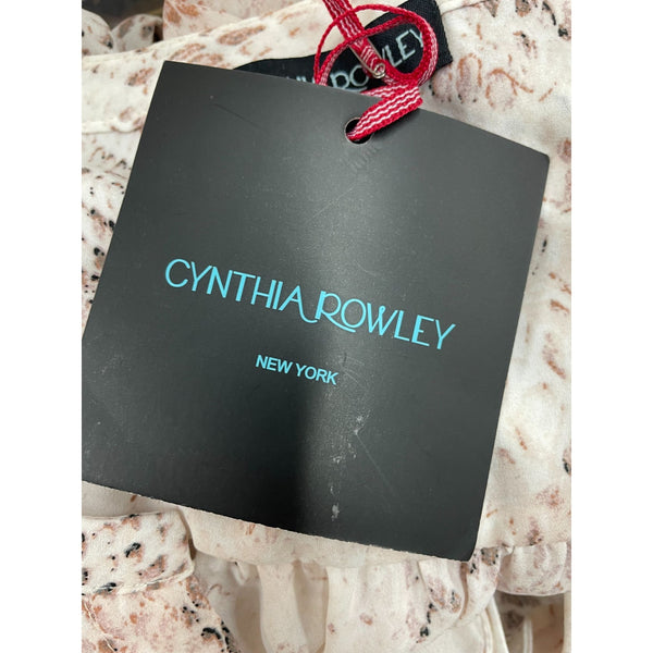 Cynthia Rowley Womens Snake Print Blouse XL Long Sleeve Button-Down Polyester Beige & Brown New