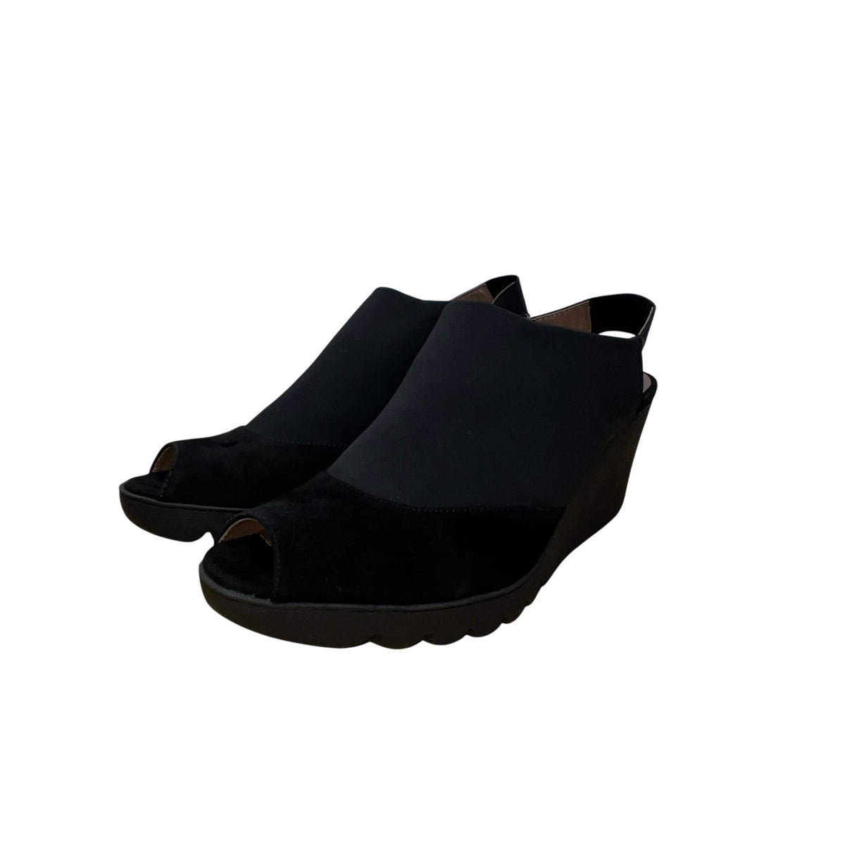 Donald J Pliner Women’s Black Peep Toe Leather Mynne Wedge Sandals Size 8.5M