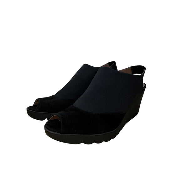 Donald J Pliner Women’s Black Peep Toe Leather Mynne Wedge Sandals Size 8.5M
