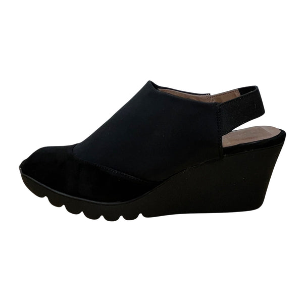 Donald J Pliner Women’s Black Peep Toe Leather Mynne Wedge Sandals Size 8.5M