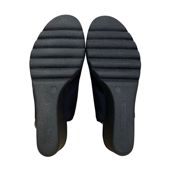Donald J Pliner Women’s Black Peep Toe Leather Mynne Wedge Sandals Size 8.5M