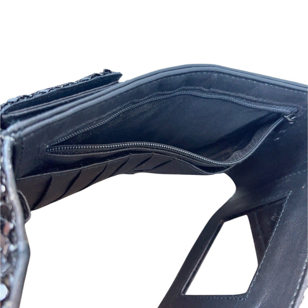 Black Metal Mesh Key Lace Adhesive Back Closure Wallet Clutch Size S
