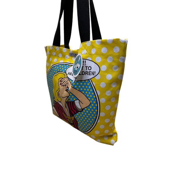 Dog Is Good Women’s Yellow White Polka Dot Canvas "OMG" Graphic Print Tote Bag