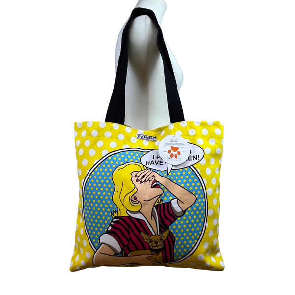 Dog Is Good Women’s Yellow White Polka Dot Canvas "OMG" Graphic Print Tote Bag