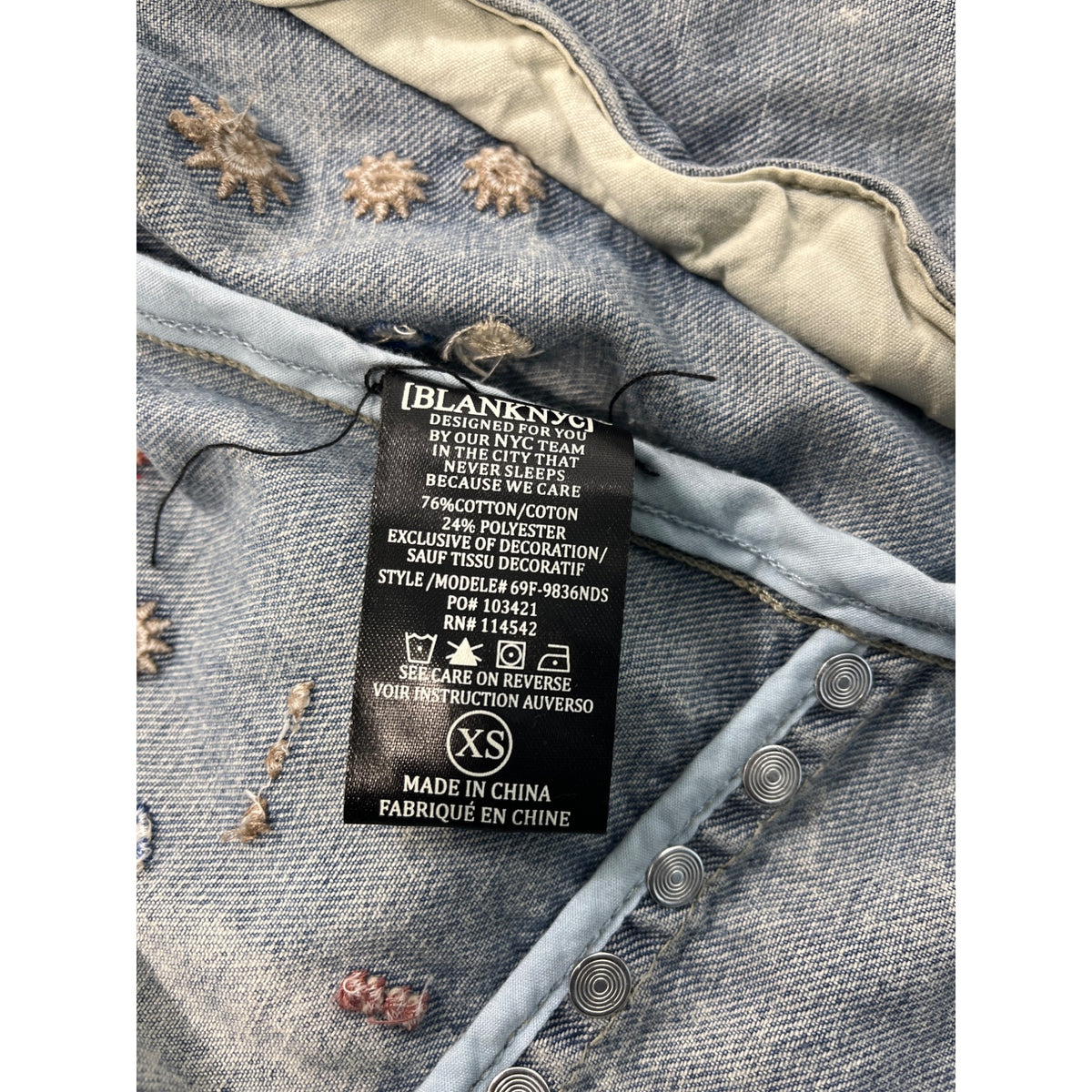 Womens Distressed Denim Jacket With Embellishments & Fringe Details New