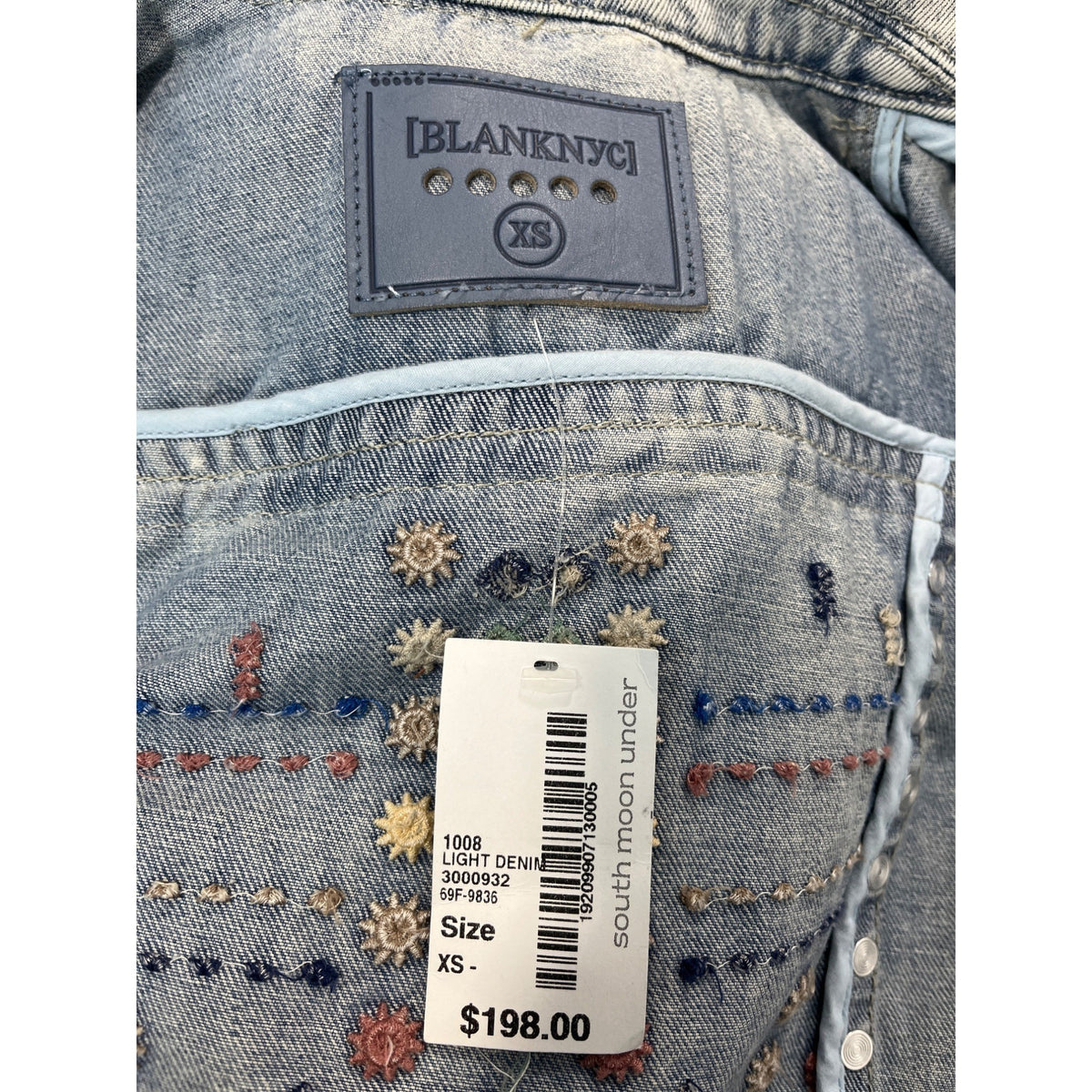 Womens Distressed Denim Jacket With Embellishments & Fringe Details New