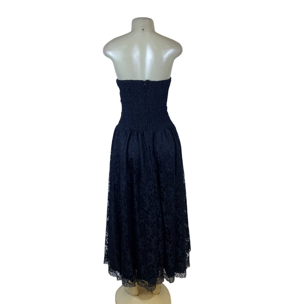 VintageStrapless Black Lace Womens Midi Dress Elegant Evening Formal Wear
