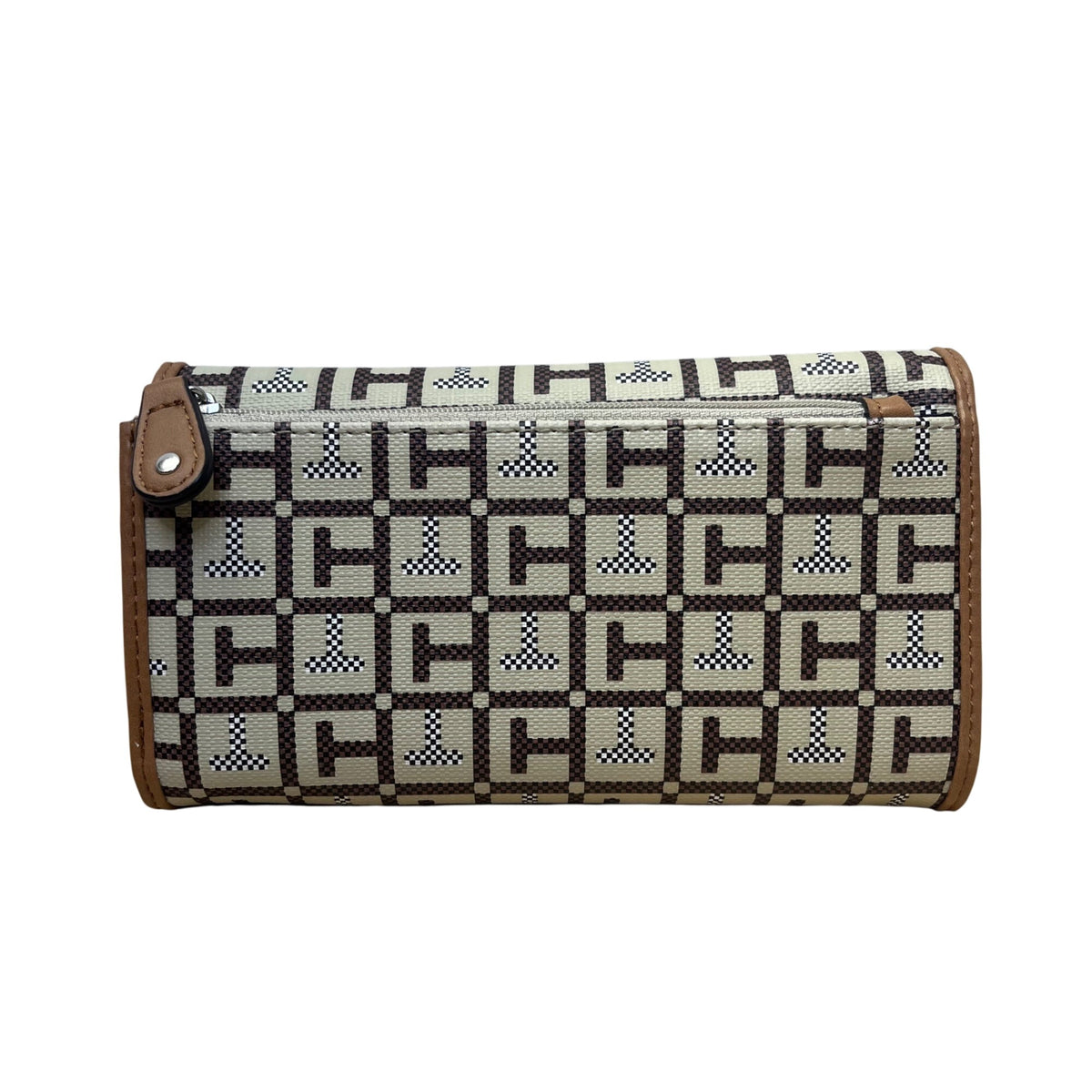 Tommy Hilfiger Womens Brown Beige Signature Canvas Snap Closure Clutch Wallet