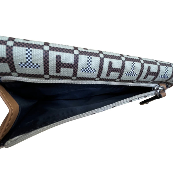 Tommy Hilfiger Womens Brown Beige Signature Canvas Snap Closure Clutch Wallet