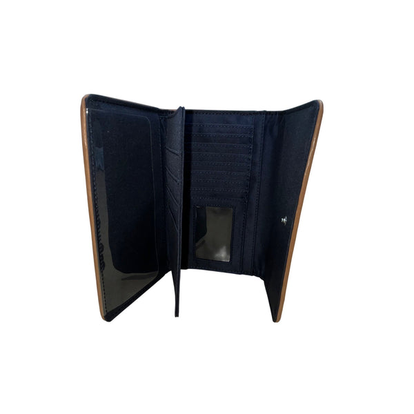 Tommy Hilfiger Womens Brown Beige Signature Canvas Snap Closure Clutch Wallet