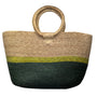 Handmade Woven Straw Women's Natural & Green/Yellow Colorblock Tote Bag