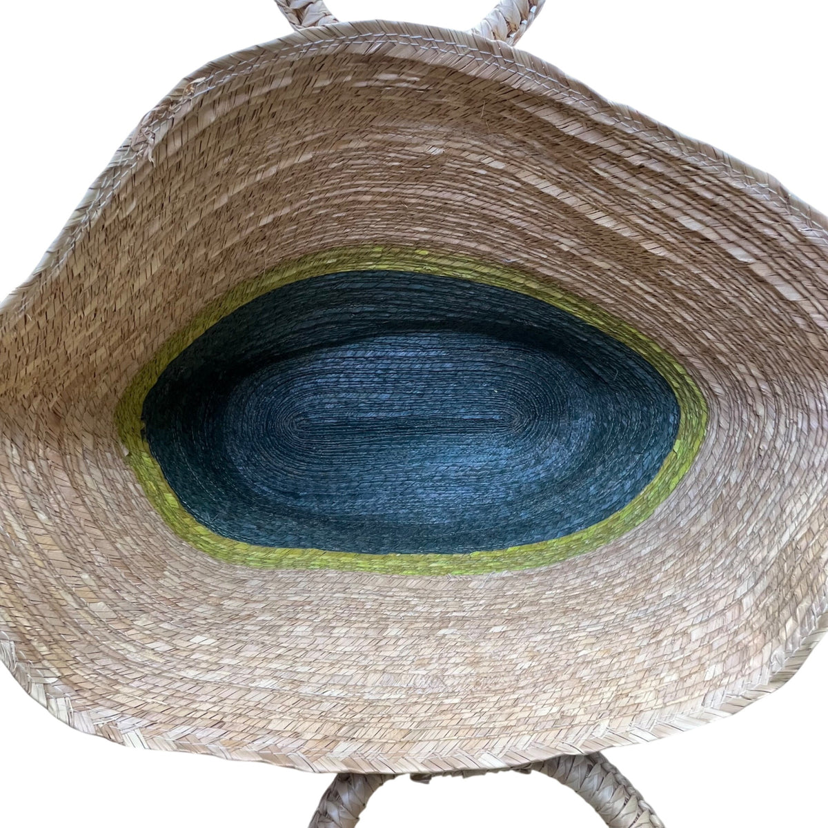 Handmade Woven Straw Women’s Natural & Green/Yellow Colorblock Tote Bag