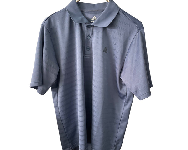 Adidas Mens Polo Shirt Gray Polyester Performance Striped Medium Size