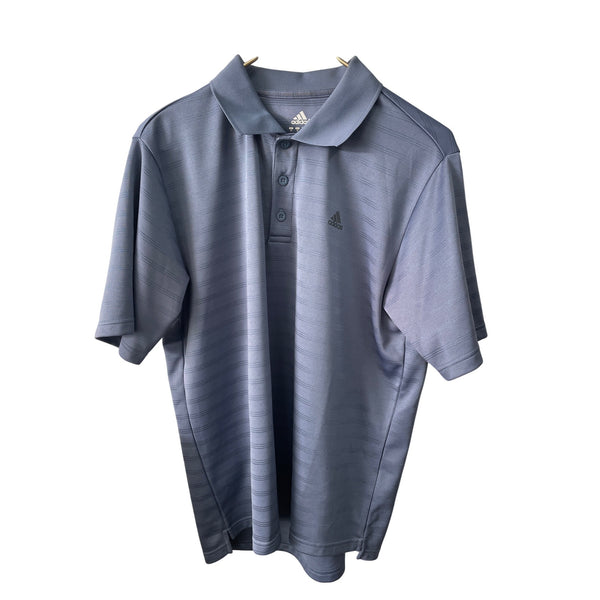 Adidas Mens Polo Shirt Gray Polyester Performance Striped Medium Size