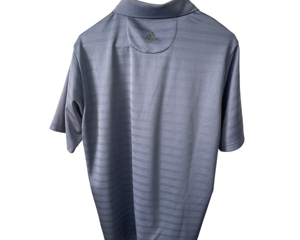 Adidas Mens Polo Shirt Gray Polyester Performance Striped Medium Size