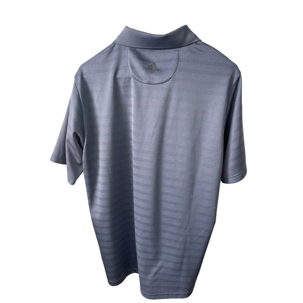 Adidas Mens Polo Shirt Gray Polyester Performance Striped Medium Size