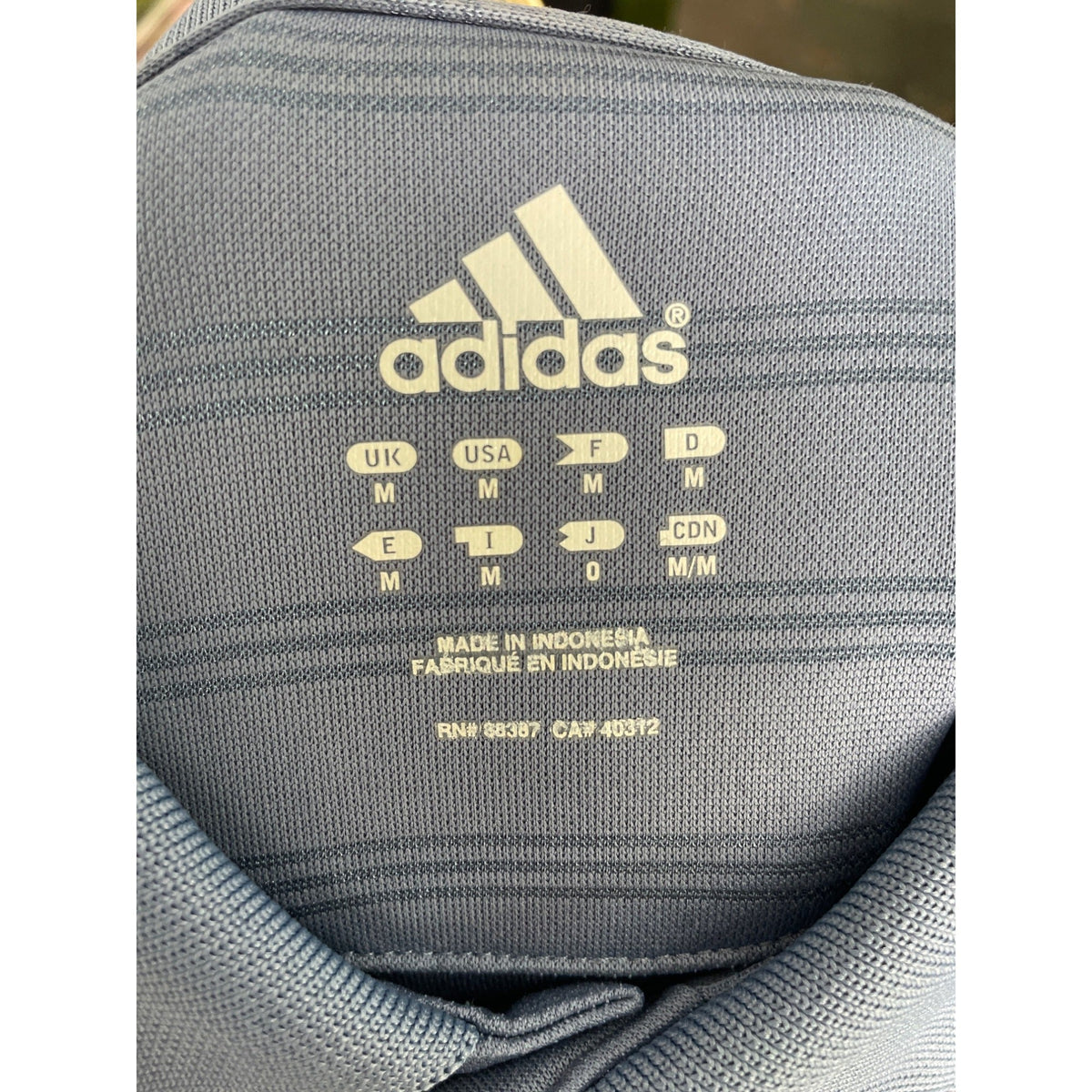 Adidas Mens Polo Shirt Gray Polyester Performance Striped Medium Size