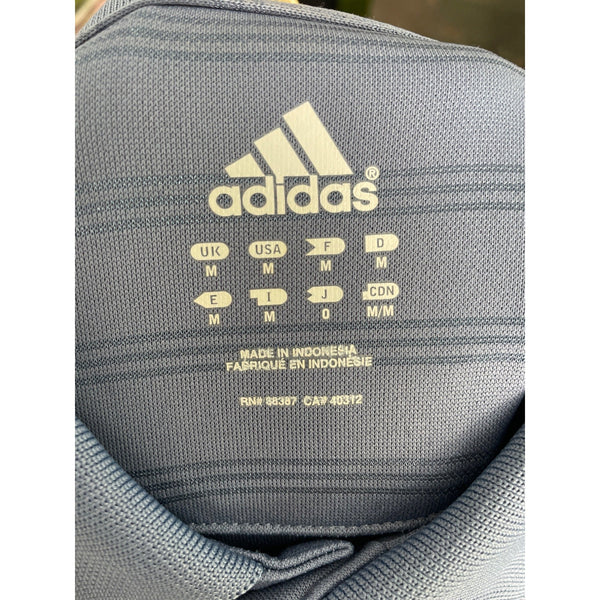 Adidas Mens Polo Shirt Gray Polyester Performance Striped Medium Size