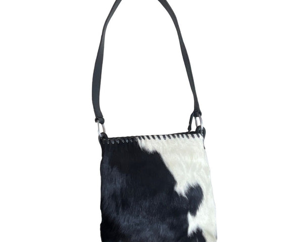 Annabell Thom Women's Black & White Cowhide Leather Crossbody Bag Sz M