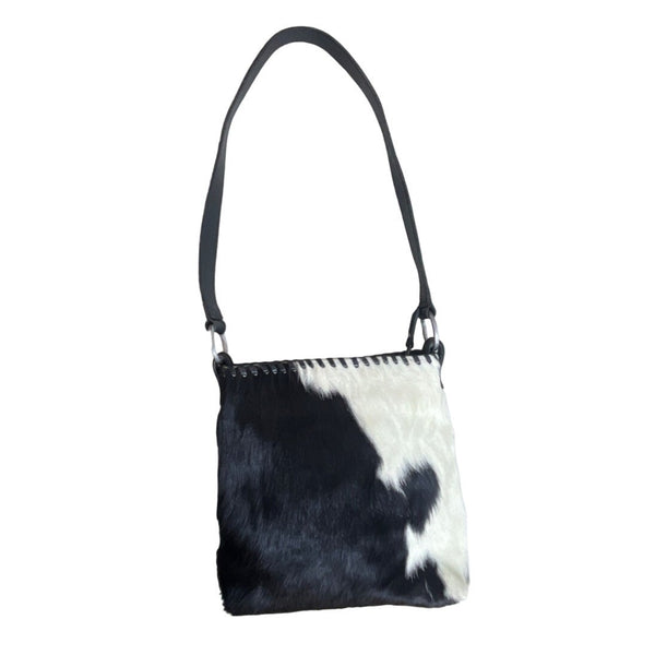 Annabell Thom Women's Black & White Cowhide Leather Crossbody Bag Sz M