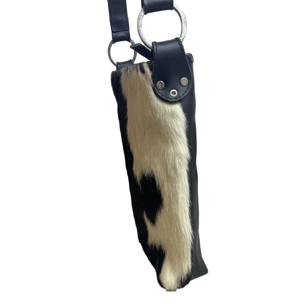 Annabell Thom Women's Black & White Cowhide Leather Crossbody Bag Sz M