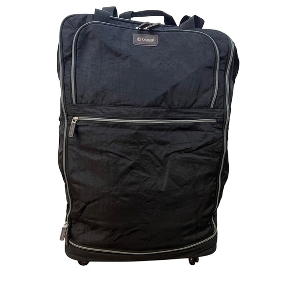 Biaggi Black Nylon Collapsible Rolling Duffel Bag With Multiple Pockets