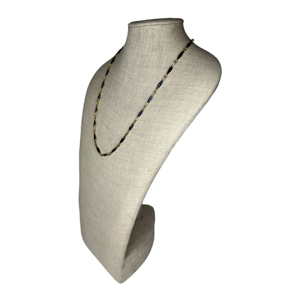 Vintage Delicate Elongated Blue Glass Necklace 24