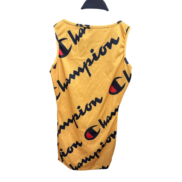 Champion Womens Yellow Sleeveless Logo Tank Dress All-Over Print Polyester Blend OS
