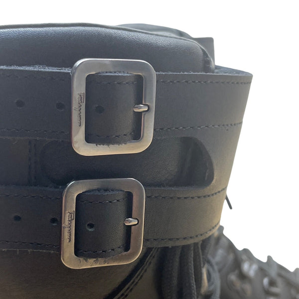 Salvatore Ferragamo Black Leather Double Straps Antartic Combat Boots Sz 8.5-New