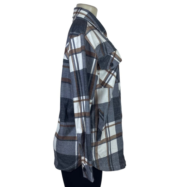 Thread & Supply Women's Brown/Gray Plaid Button Up Long Sleeve Flannel Shirt Size S