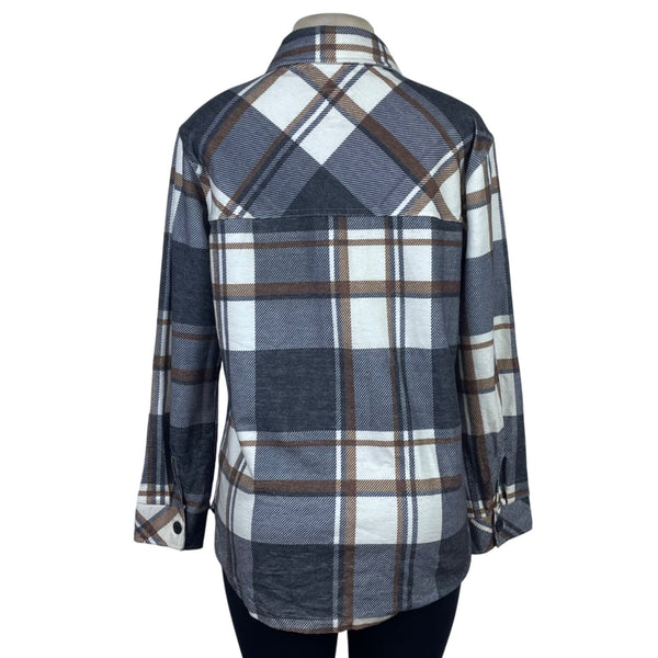 Thread & Supply Women's Brown/Gray Plaid Button Up Long Sleeve Flannel Shirt Size S